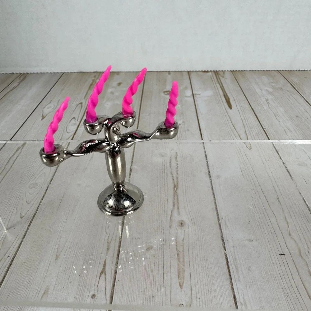 Vintage Miniature Chrome Dollhouse Kitchen Set‎ Toaster Kettle Candelabra 6pc